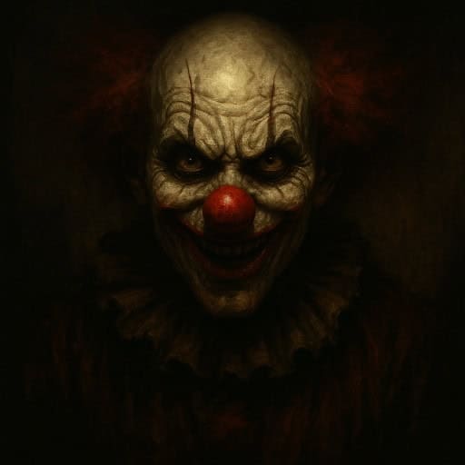 Clown inquiétant au sourire forcé, parmi les créatures les plus flippantes de l’horreur.