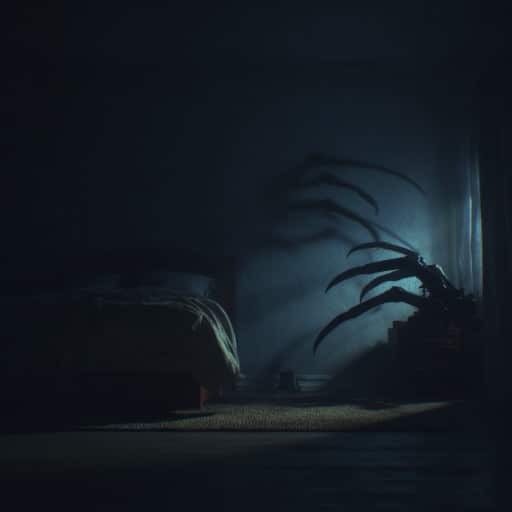 Une silhouette inquiétante dans l’ombre, image de la peur universelle de l’inconnu et de l’invisible.